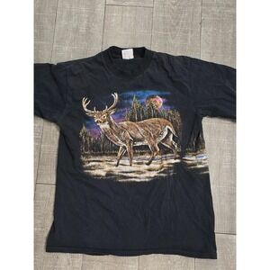 Vintage Deer Shirt Mens Large Black Hazelwood Wildlife Buck Graphic 90s